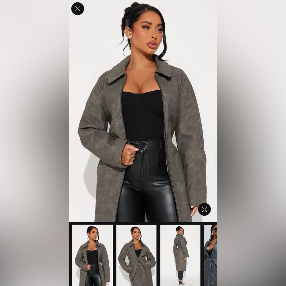 Fashion Nova Gray Long Leather Trench Coat